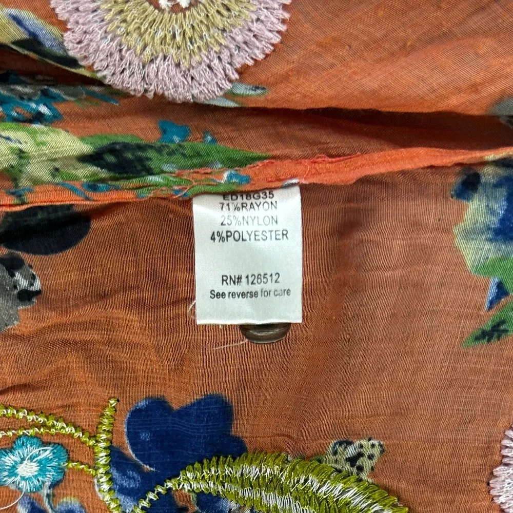 Women’s Aratta Silent Journey Orange Floral Long Sleeve Rayon Nylon Blouse Small - Picture 4 of 4